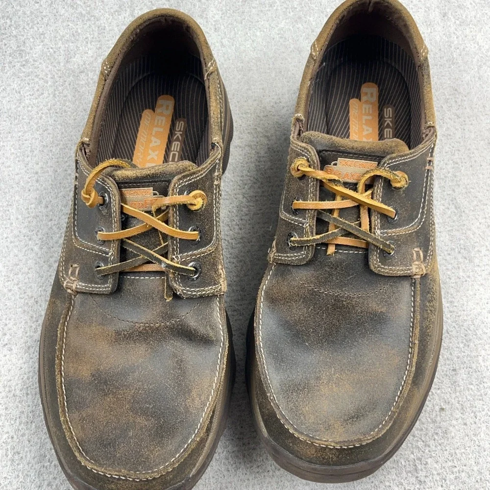 Skechers Men's Tevin Leather Boat Shoes Relaxed Fit Foam 63822 Size 10 US